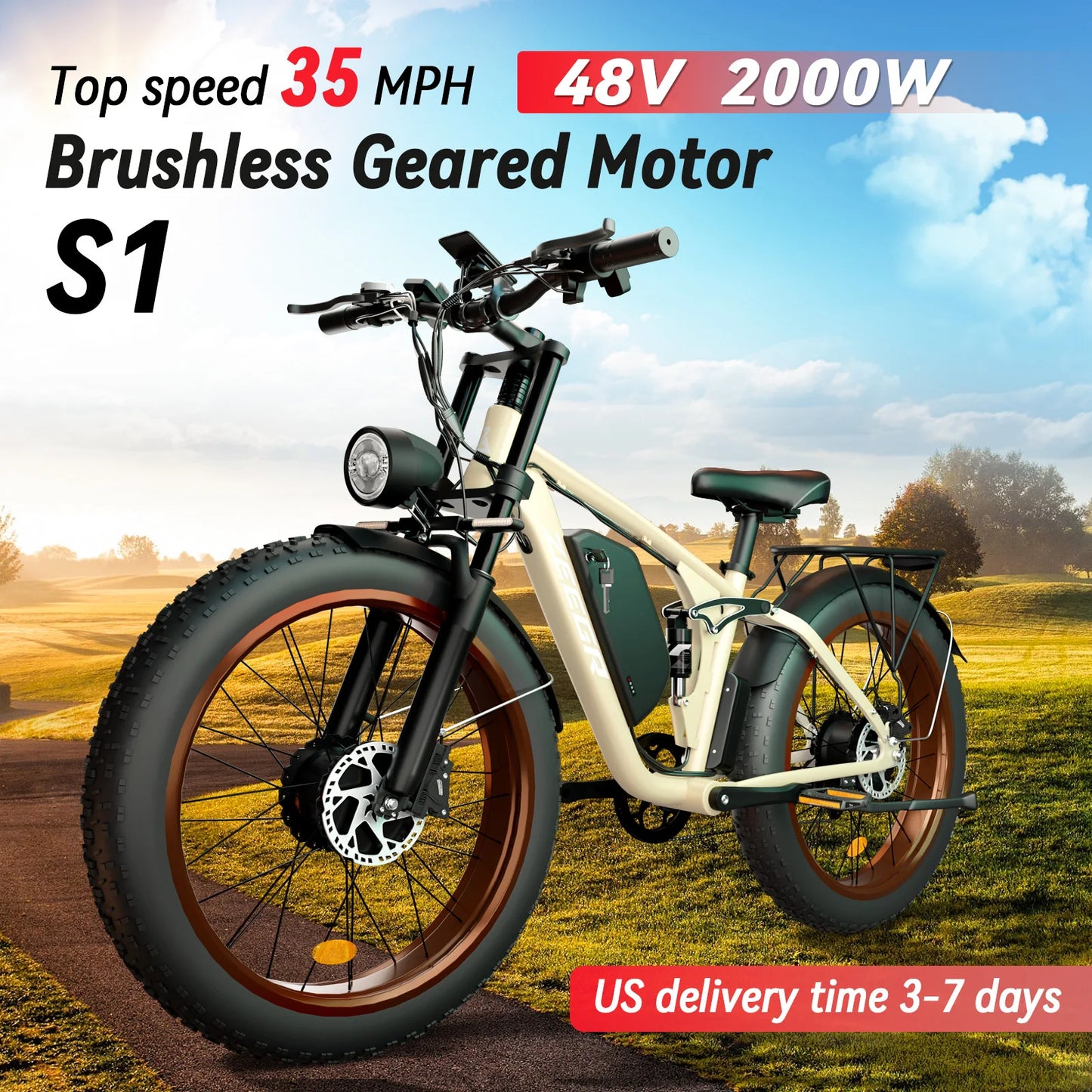 ZEEGRC S1 Electric Mountain Bike 52V Dual Motor Full Suspension