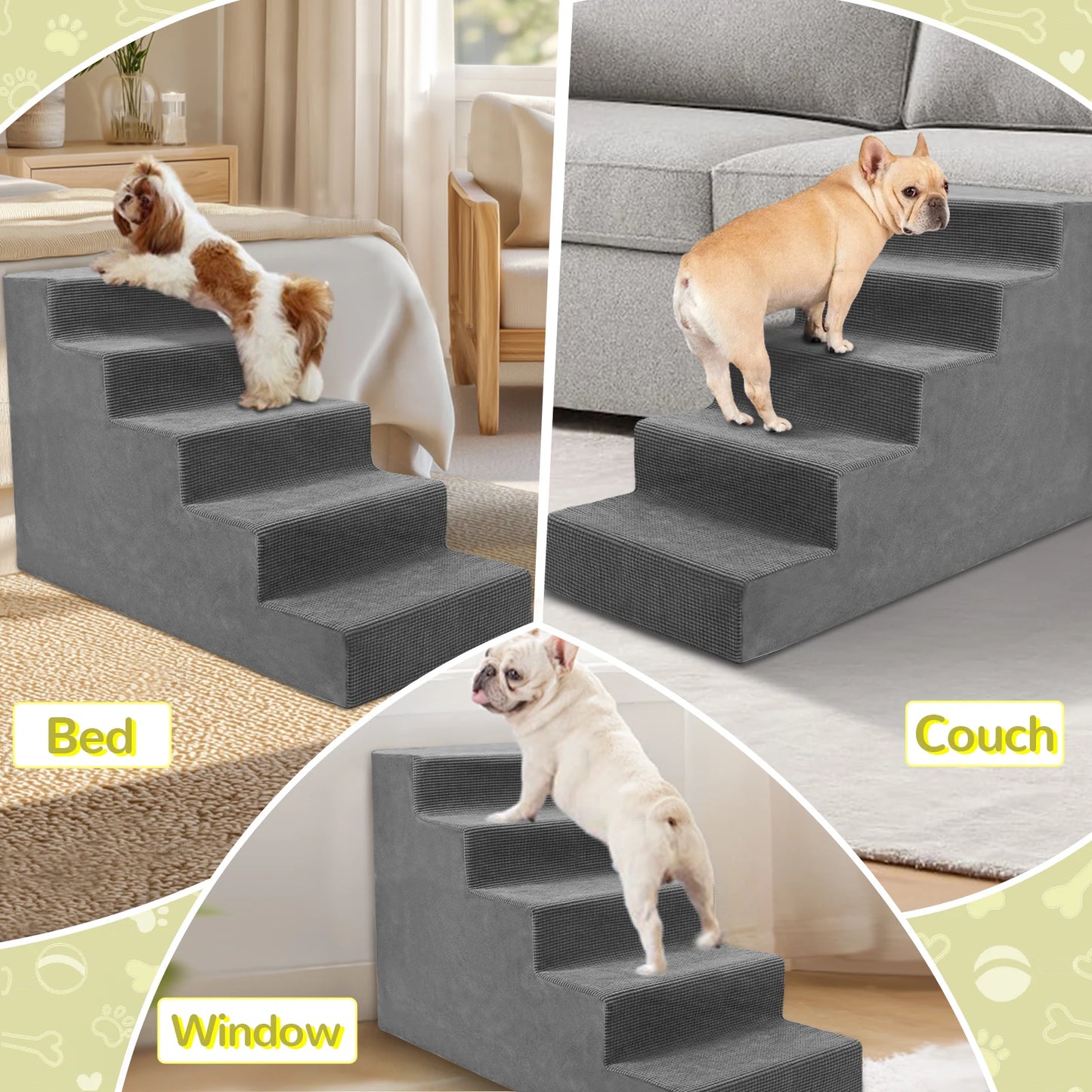 Niubya 4 Tier Pet Stairs Non Slip Foam Steps Deluxe
