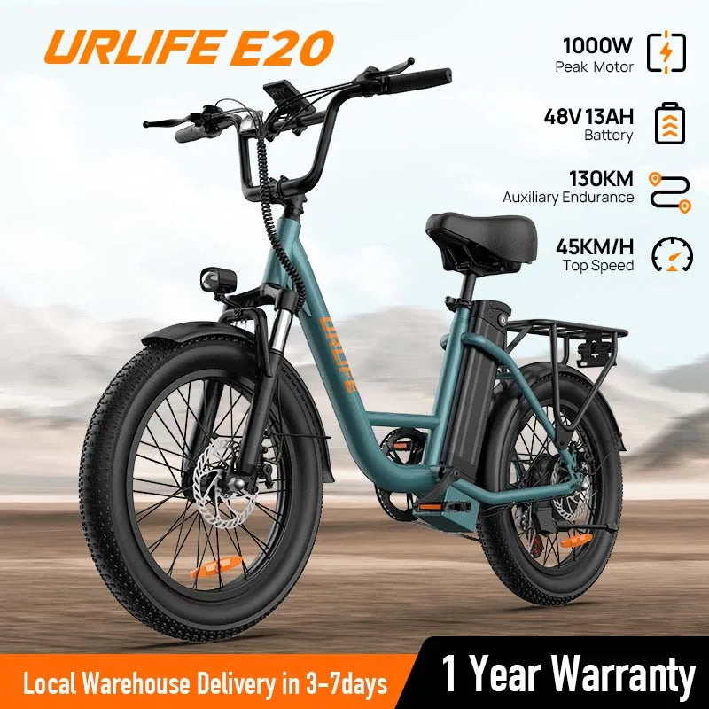 URLIFE Electric Bike E20 1000W Fat Tire 20MPH Removable Battery