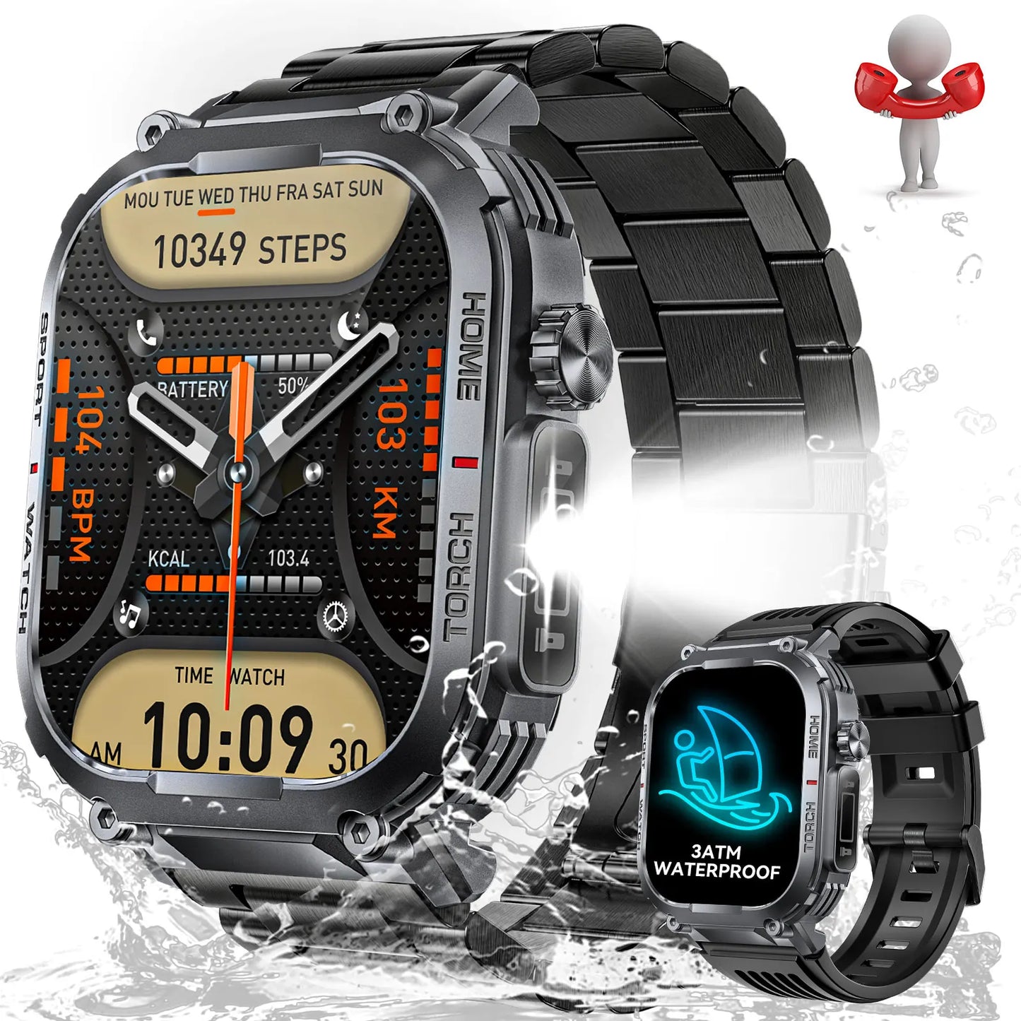 LaNikar Smart Watch Men 3ATM Waterproof Compass LED