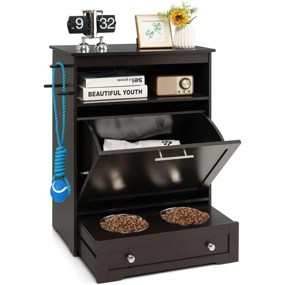 Pet Feeder Station With Double Pull Out Bowls