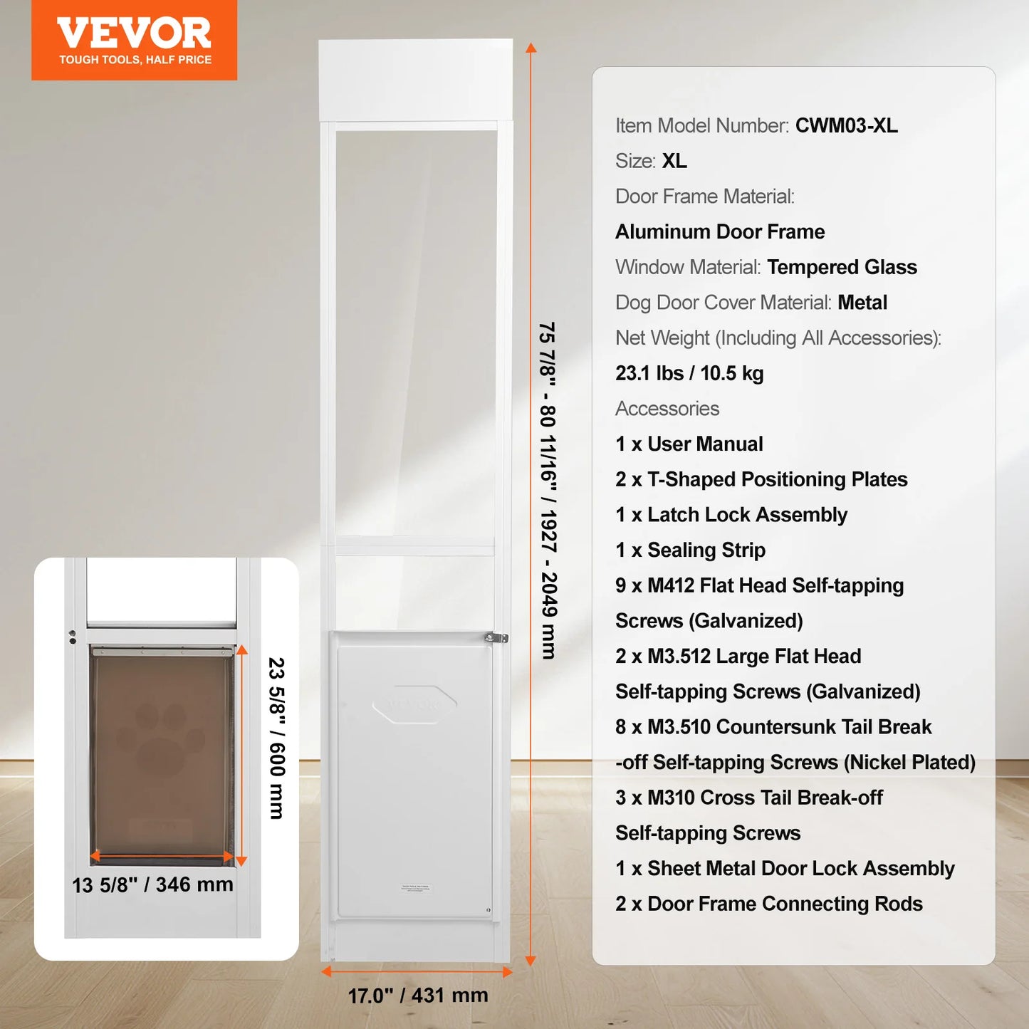 NONEDog Door Sliding Glass Pet Door for Home Use