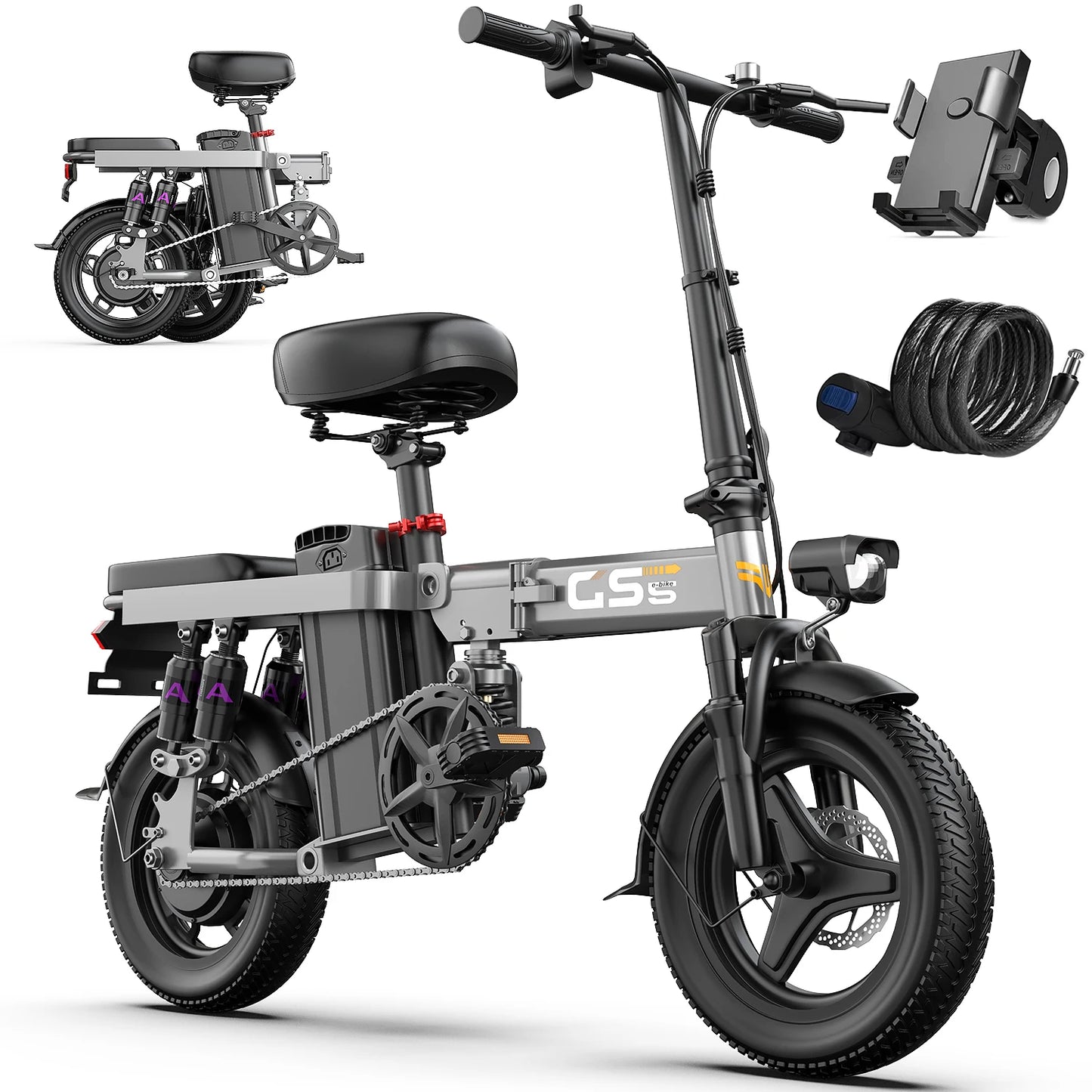 UPlee GS5 Folding Electric Bike 48V 15Ah Battery For Adults
