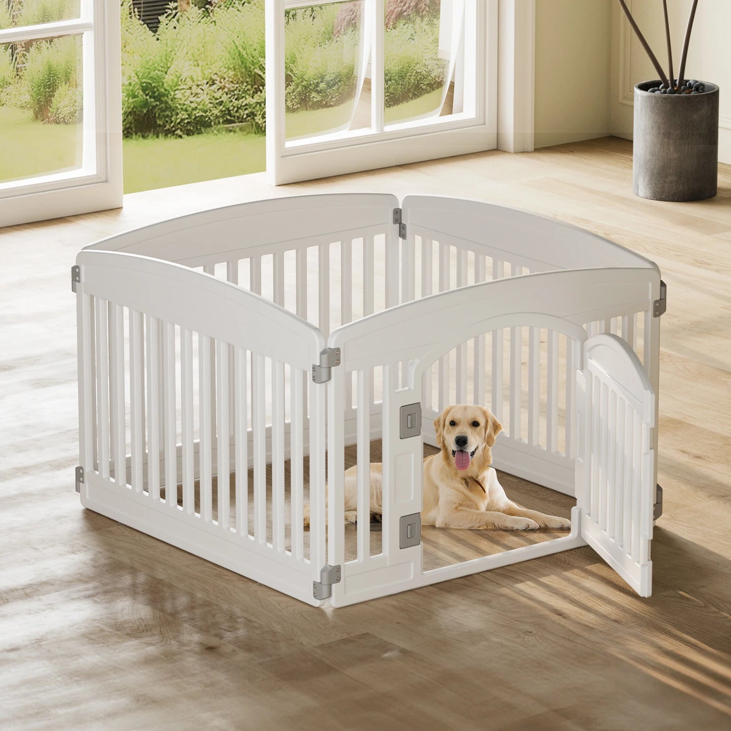 JHK Plastic Dog Playpen Six Panel Expandable Pet Fence