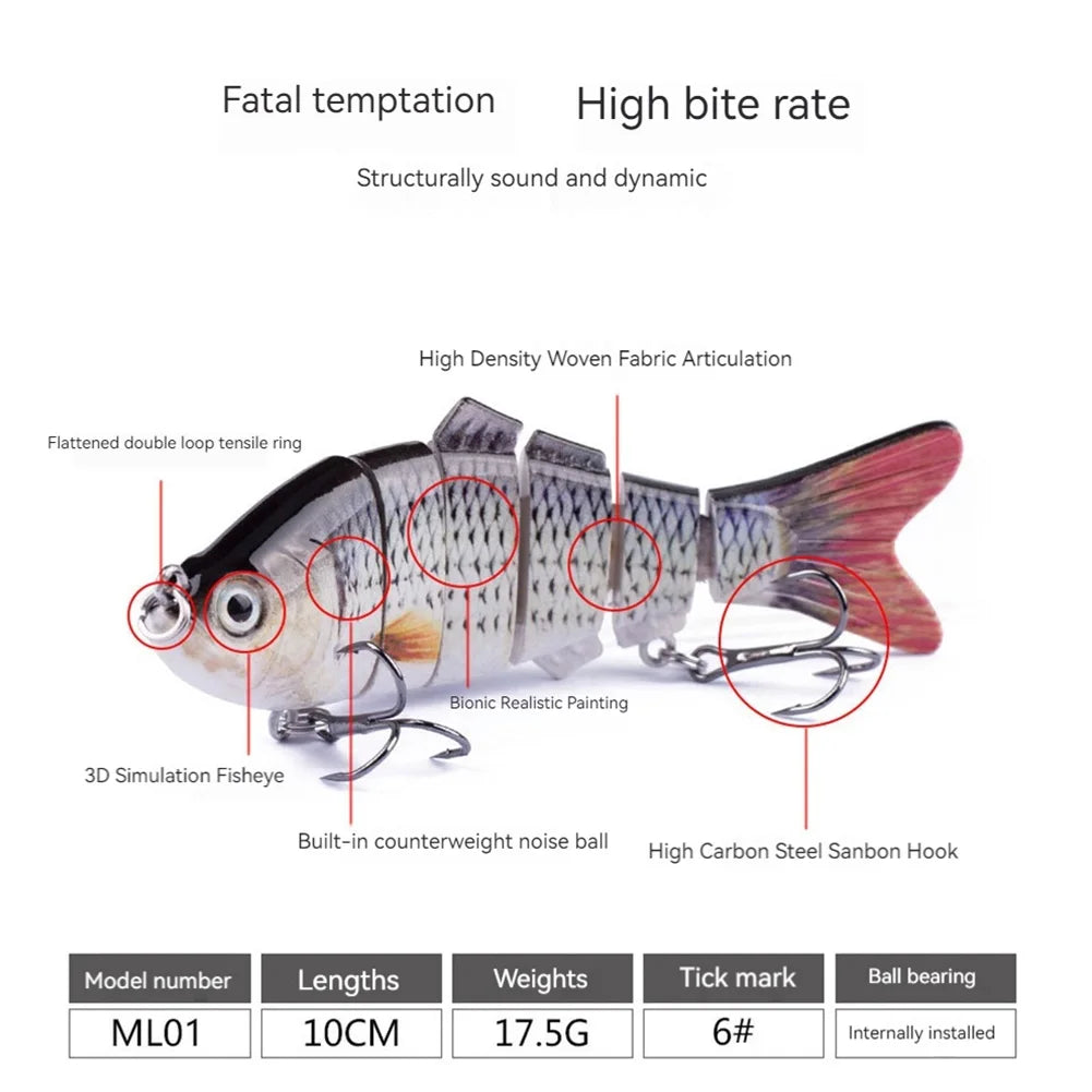 Alloet Robotic Fishing Lure With Treble Hooks Lifelike Slow Sinking