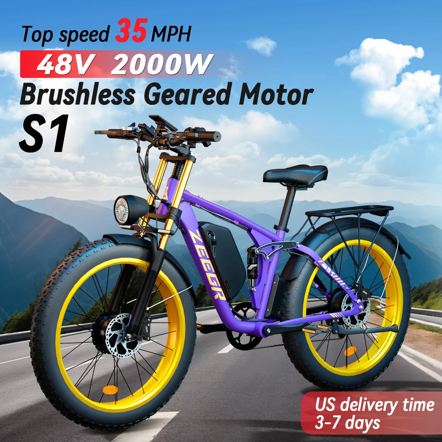 ZEEGRC S1 Electric Mountain Bike 52V Dual Motor Full Suspension