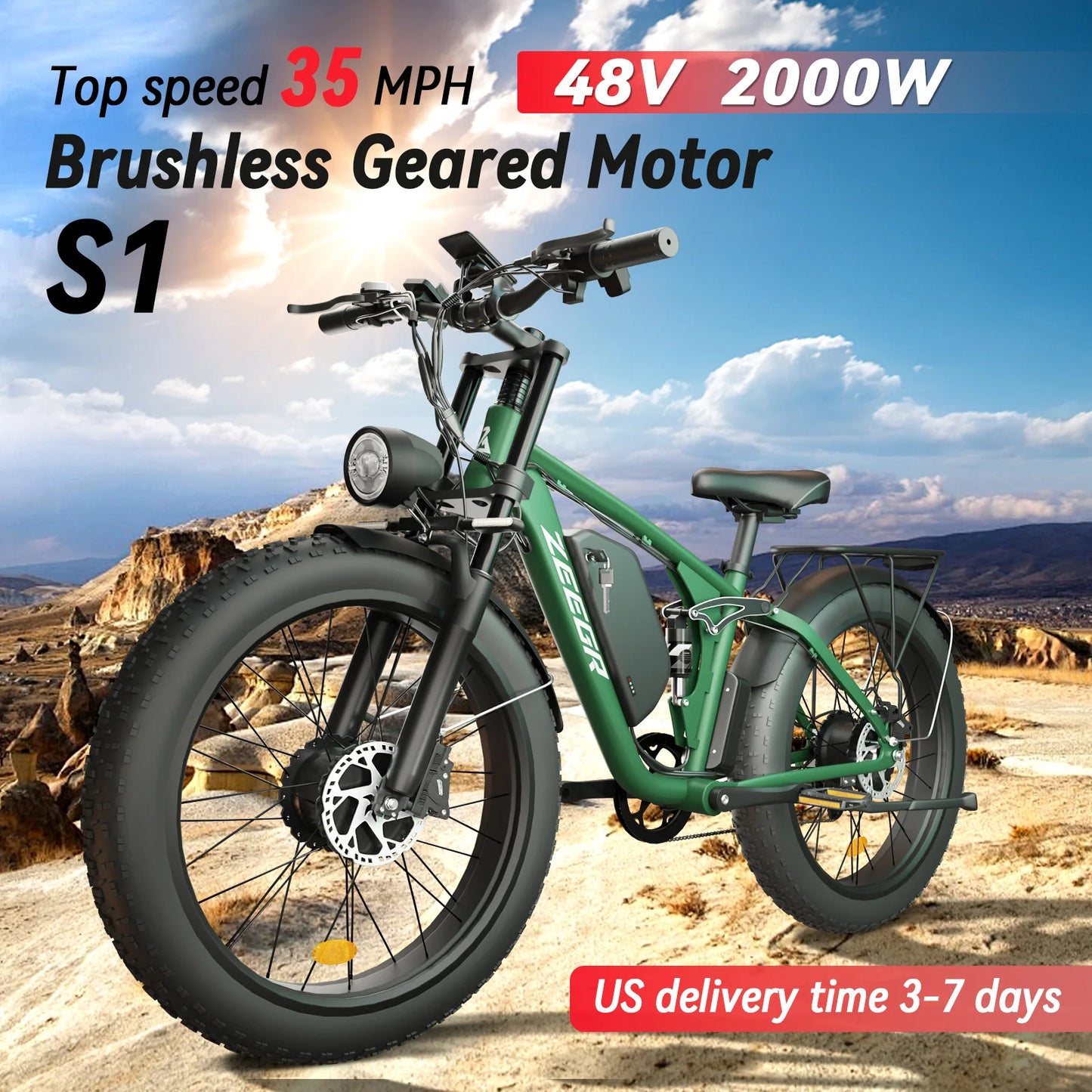 ZEEGRC S1 Electric Mountain Bike 52V Dual Motor Full Suspension