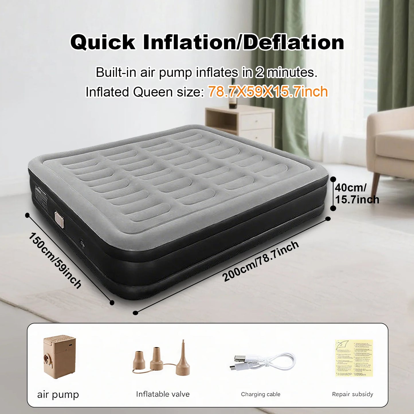 PVC Inflatable Camping Mattress With Built In Pump Outdoor