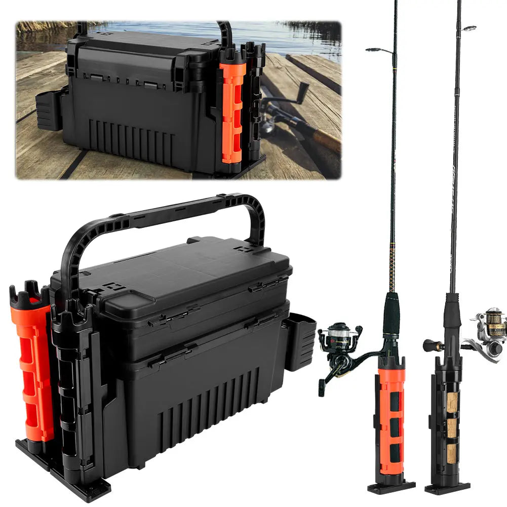 Two Tier Fishing Tackle Box With Cup and Rod Holder