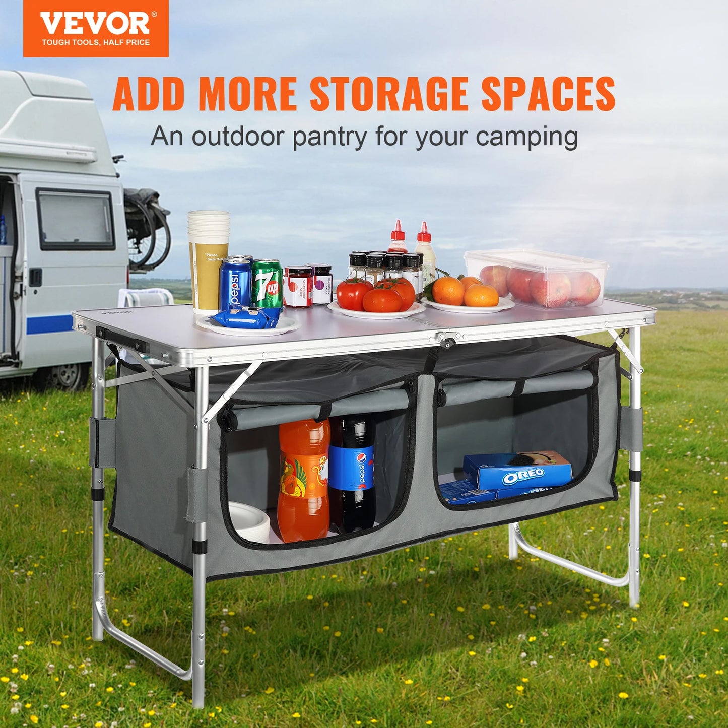 VEVOR Outdoor Camping Kitchen Table Quick Setup Folding Table