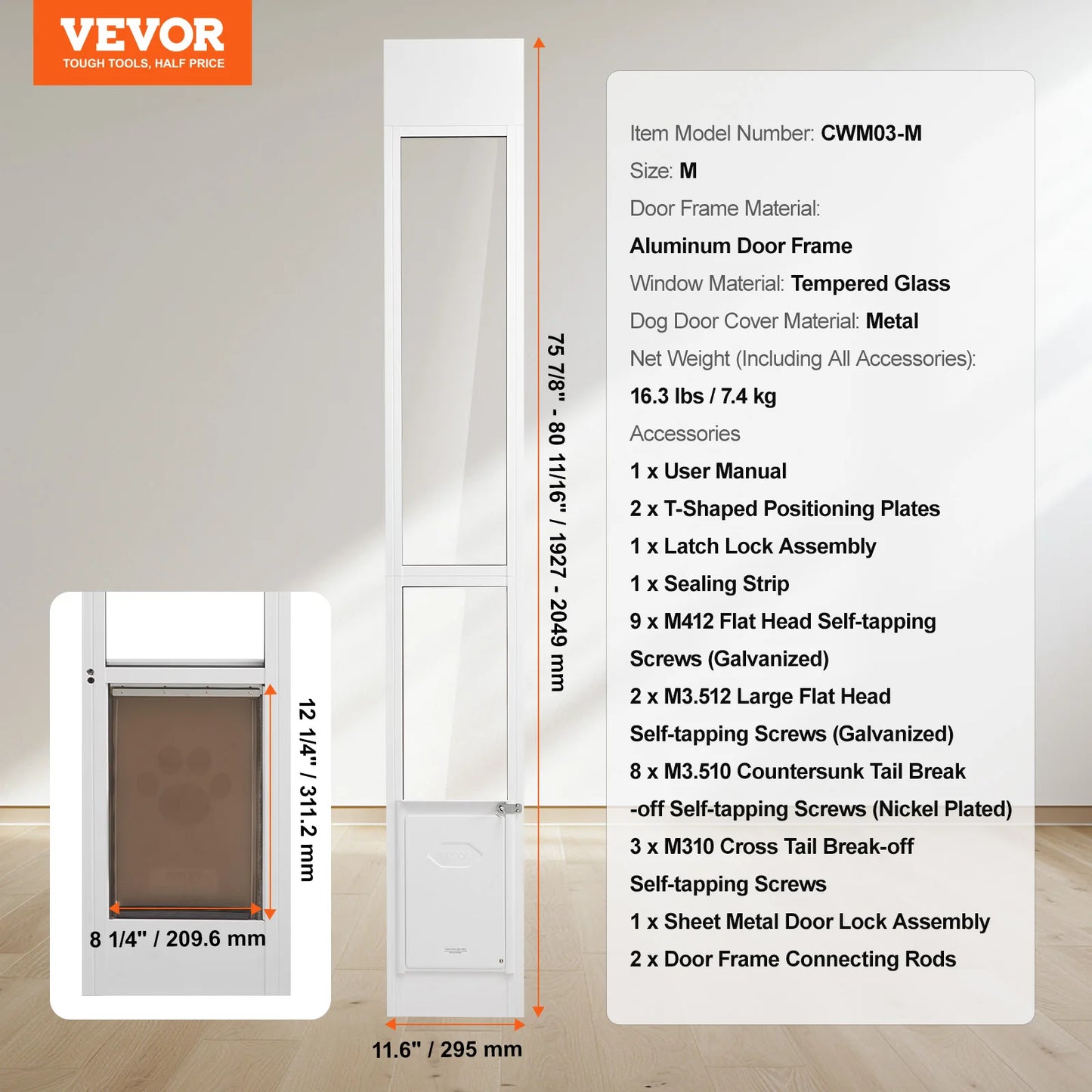 NONEDog Door Sliding Glass Pet Door for Home Use