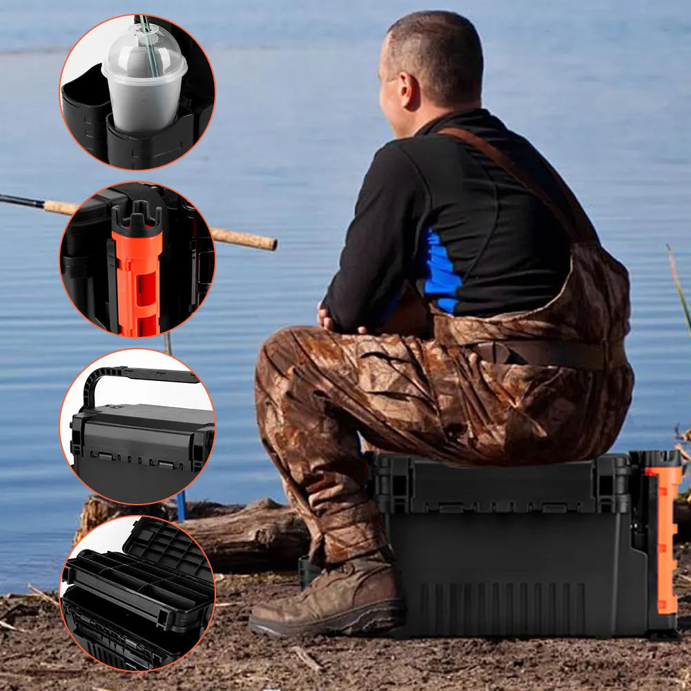 Two Tier Fishing Tackle Box With Cup and Rod Holder