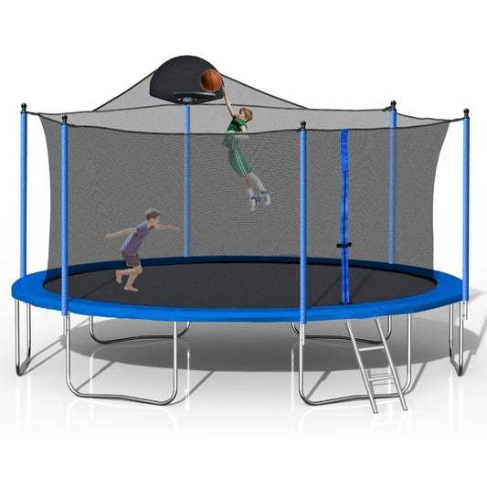 Outdoor Trampoline With Basketball Hoop And Safety Enclosure Net