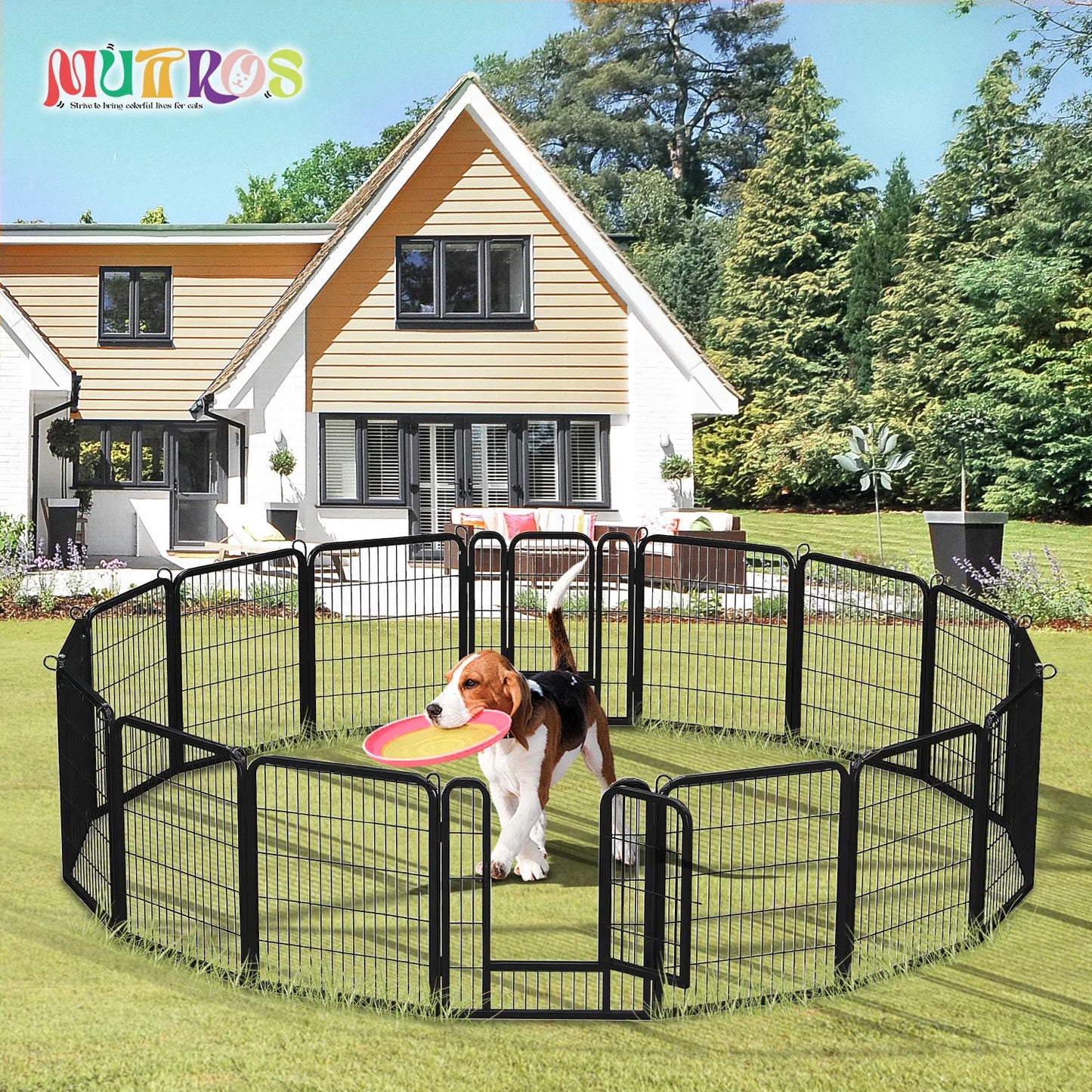 Dog Playpen With Door Foldable Metal Fence For Indoor Outdoor