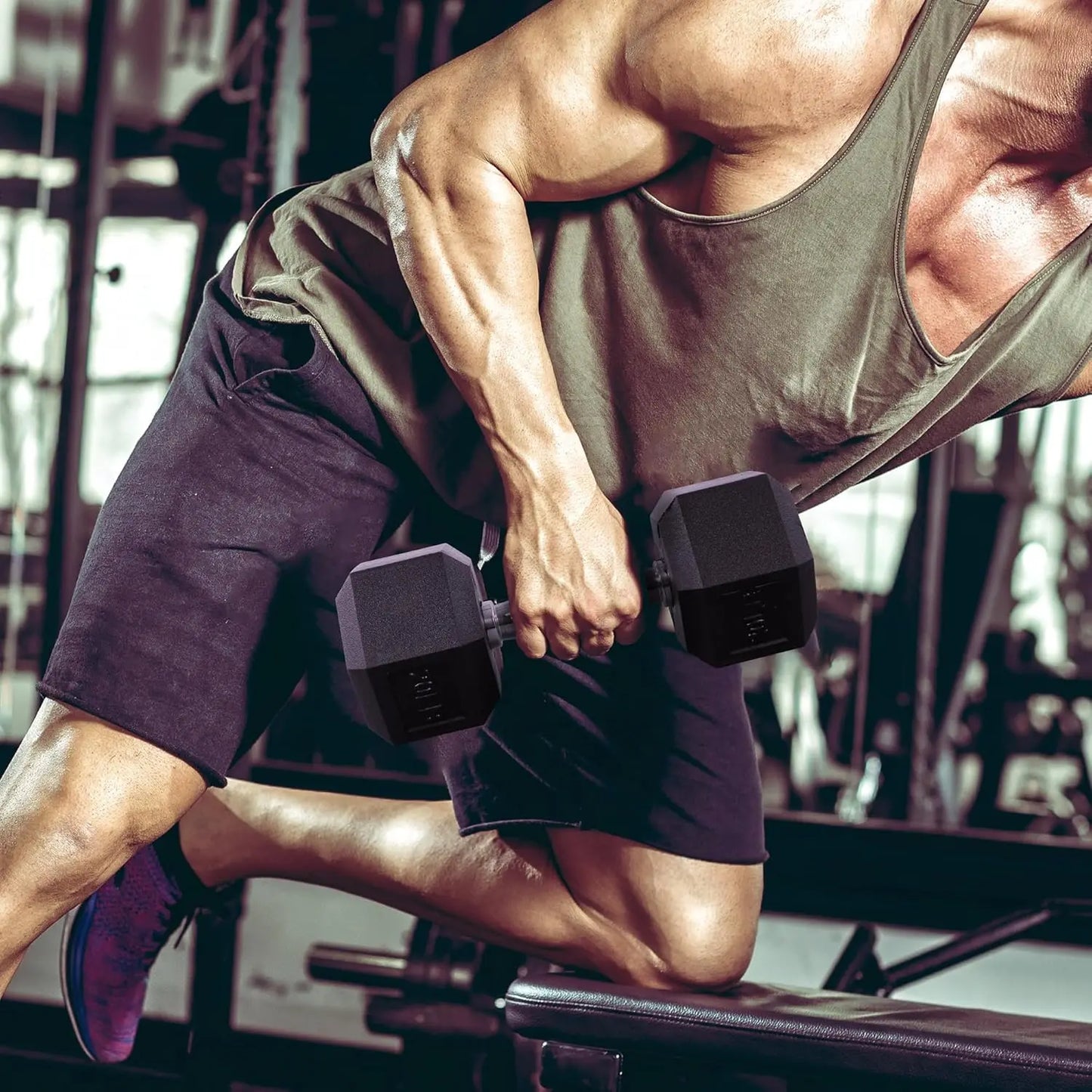 Hex Rubber Coated Dumbbells For Home Gym Exercises
