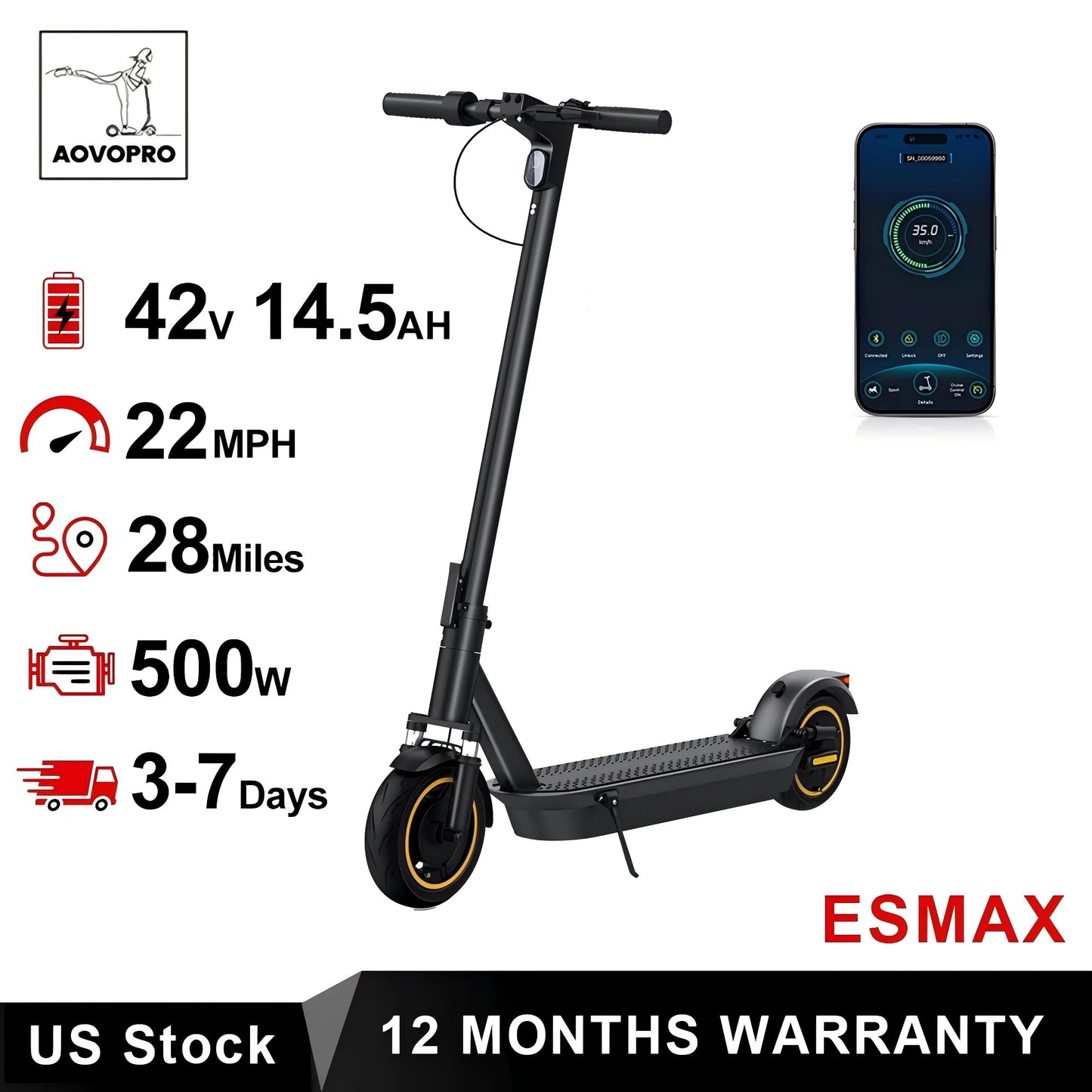AOVOPRO ESMAX Electric Scooter 500W Smart Folding App