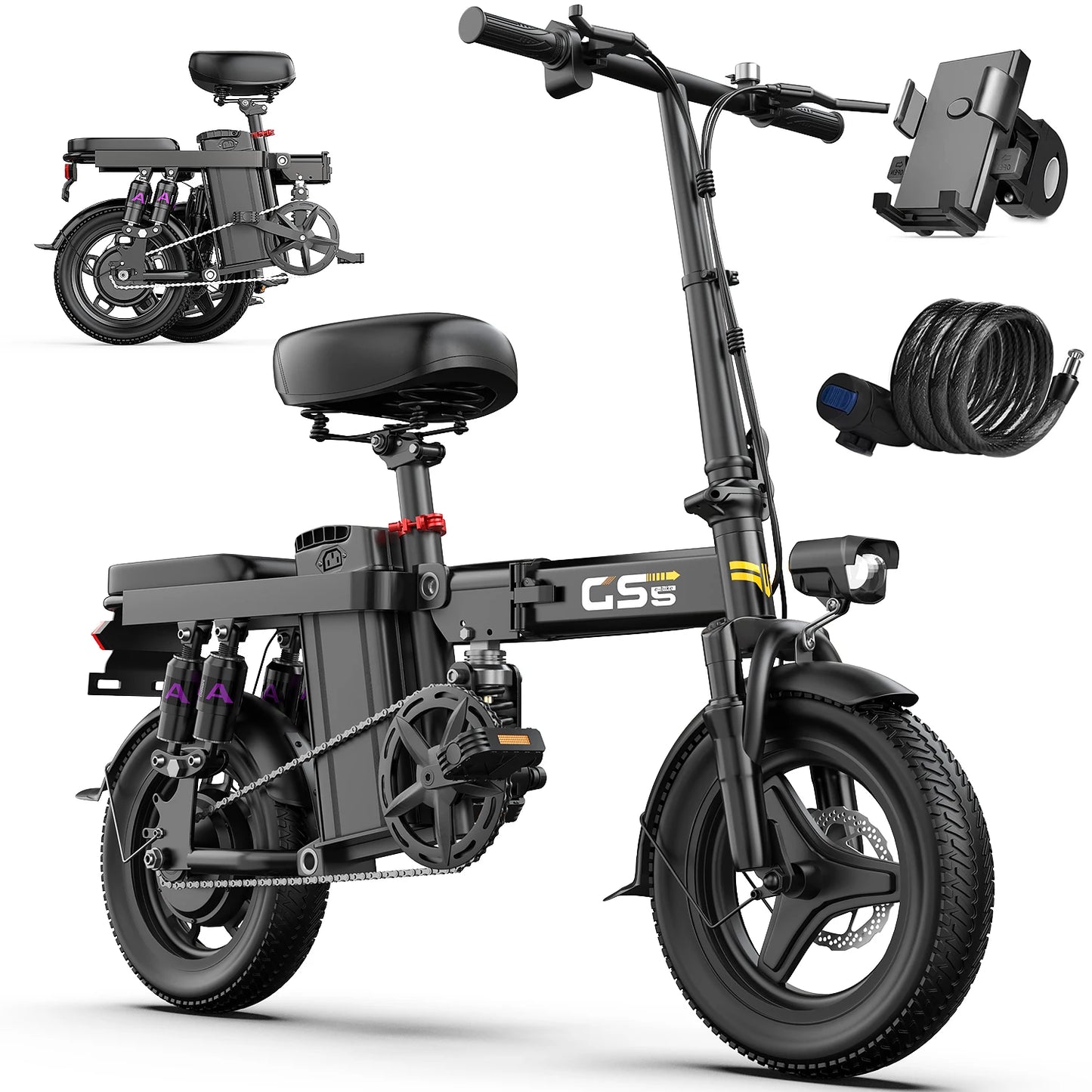 UPlee GS5 Folding Electric Bike 48V 15Ah Battery For Adults