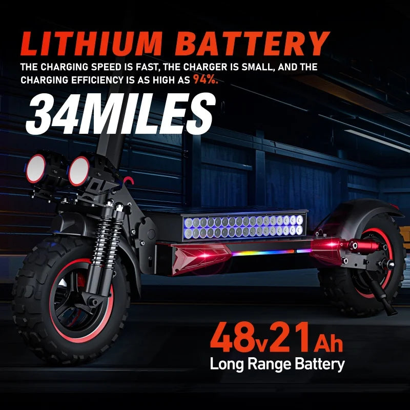 Electric Scooter 1600W 48V21Ah Lithium Battery With Dual Disc Brakes