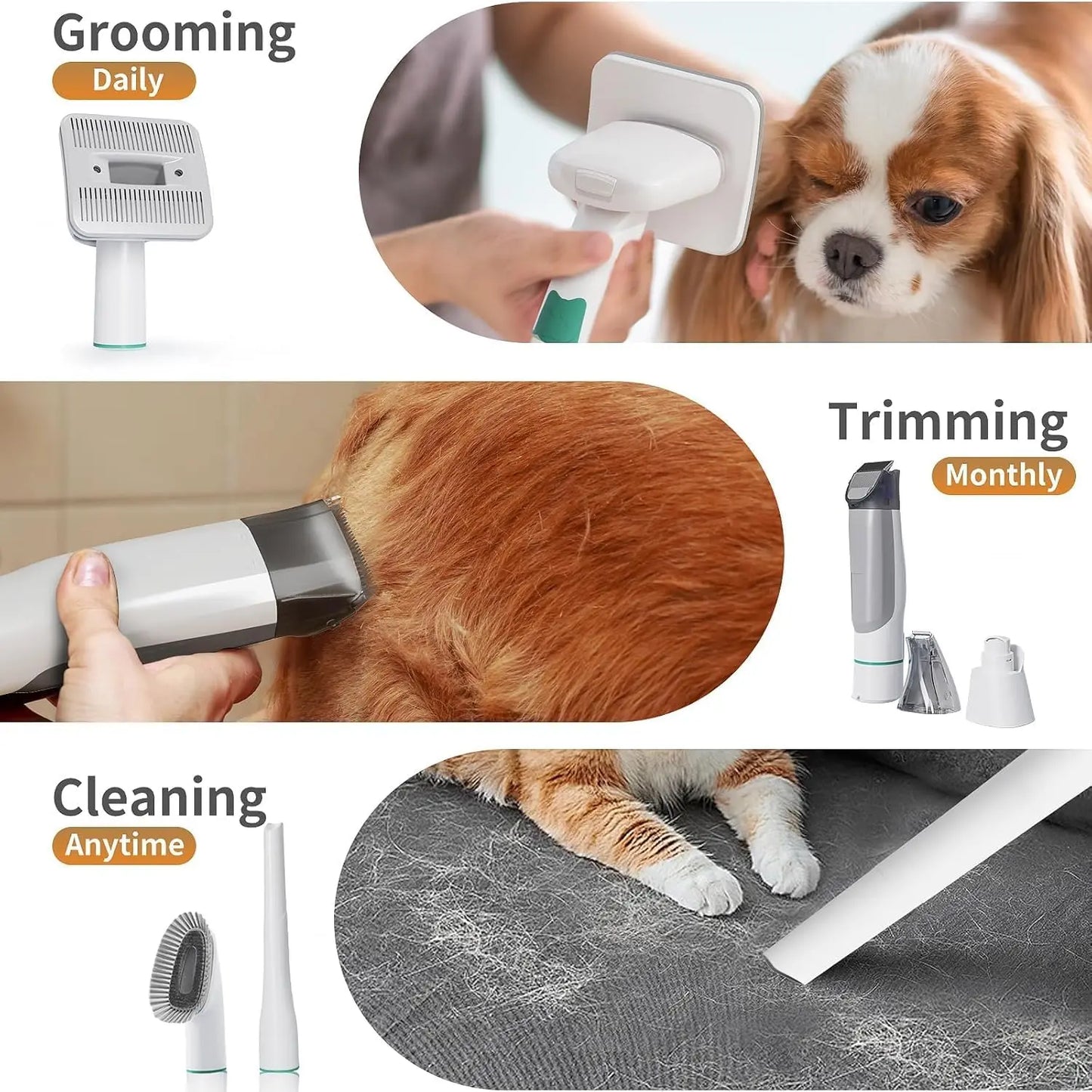 Pet Grooming Vacuum Kit With Clipper And Nail Grinder Tools