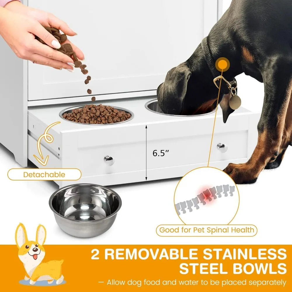 Pet Feeder Station With Double Pull Out Bowls