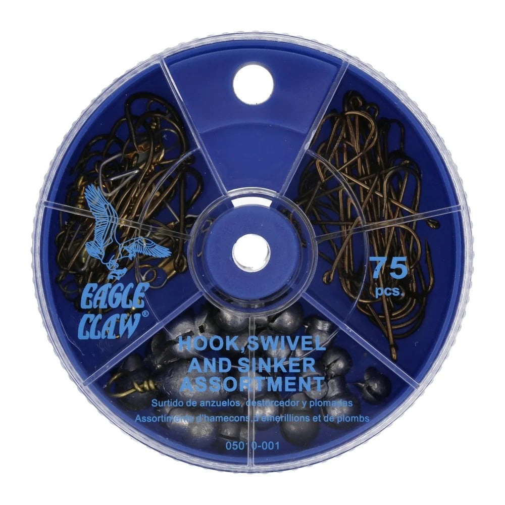 75 Pieces Hook Swivel Sinker Assortment Kit For Bass Fishing