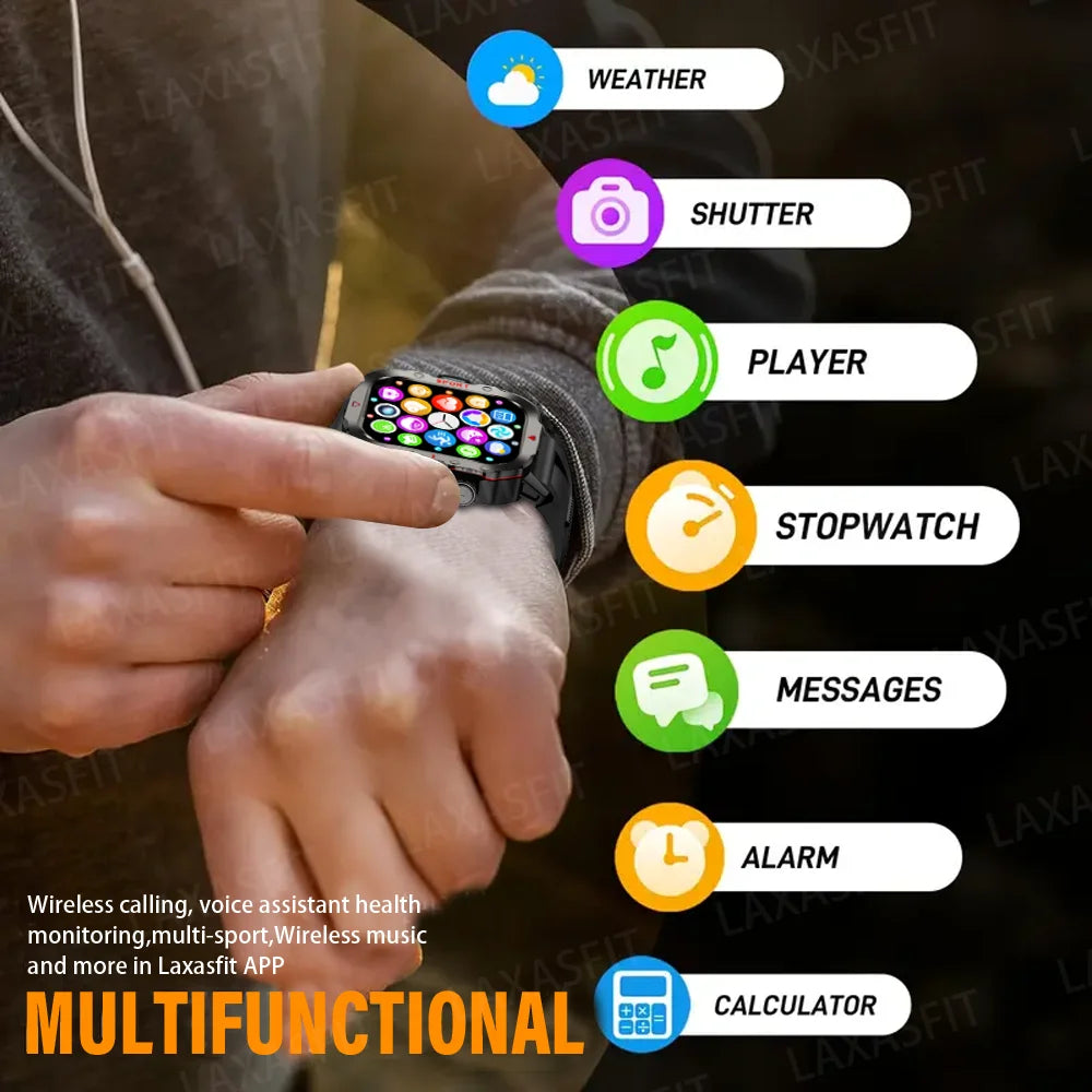 LAXASFIT Smart Watch Bluetooth Voice Call LED Flashlight Health Monitor
