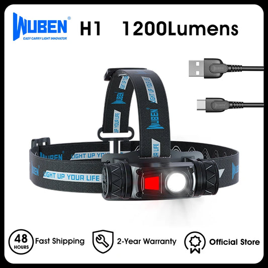 WUBEN H1 Rechargeable Headlamp Waterproof 1200 Lumen Fishing Camping