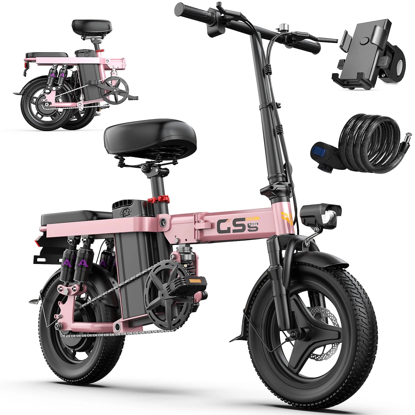UPlee GS5 Folding Electric Bike 48V 15Ah Battery For Adults