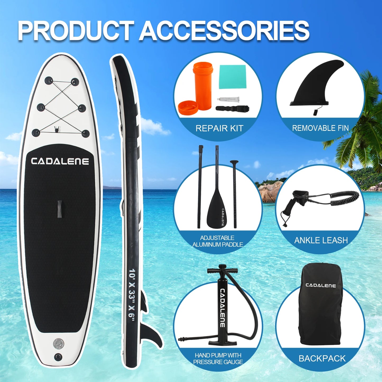 CADALENE Inflatable Stand Up Paddle Board With Anti Slip Deck