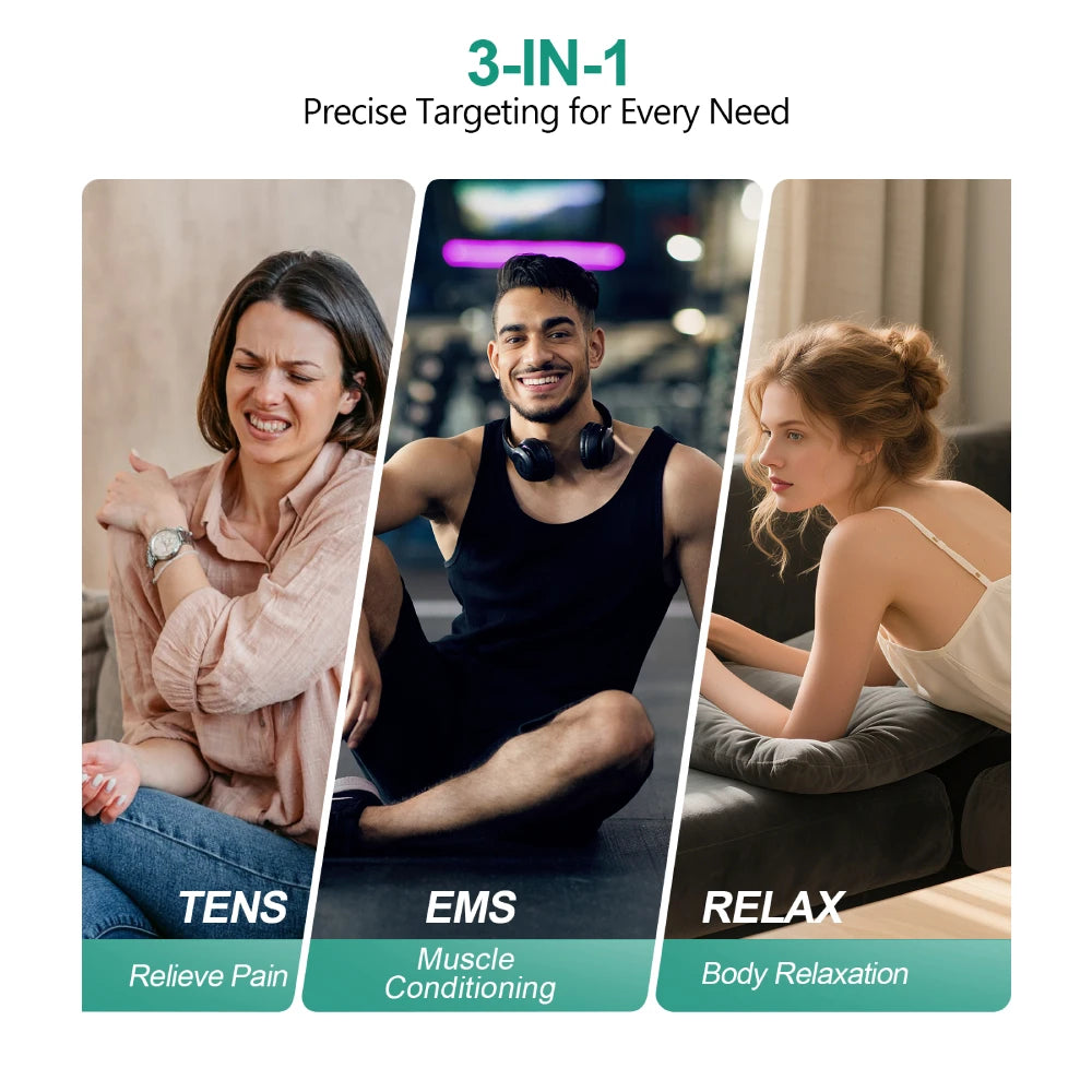 3-in-1 TENS EMS Unit Wireless Dual Channel Muscle Stimulator