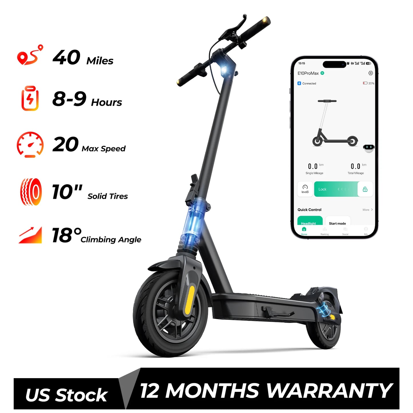 Hero 1000W Foldable Electric Scooter E10 Pro With App