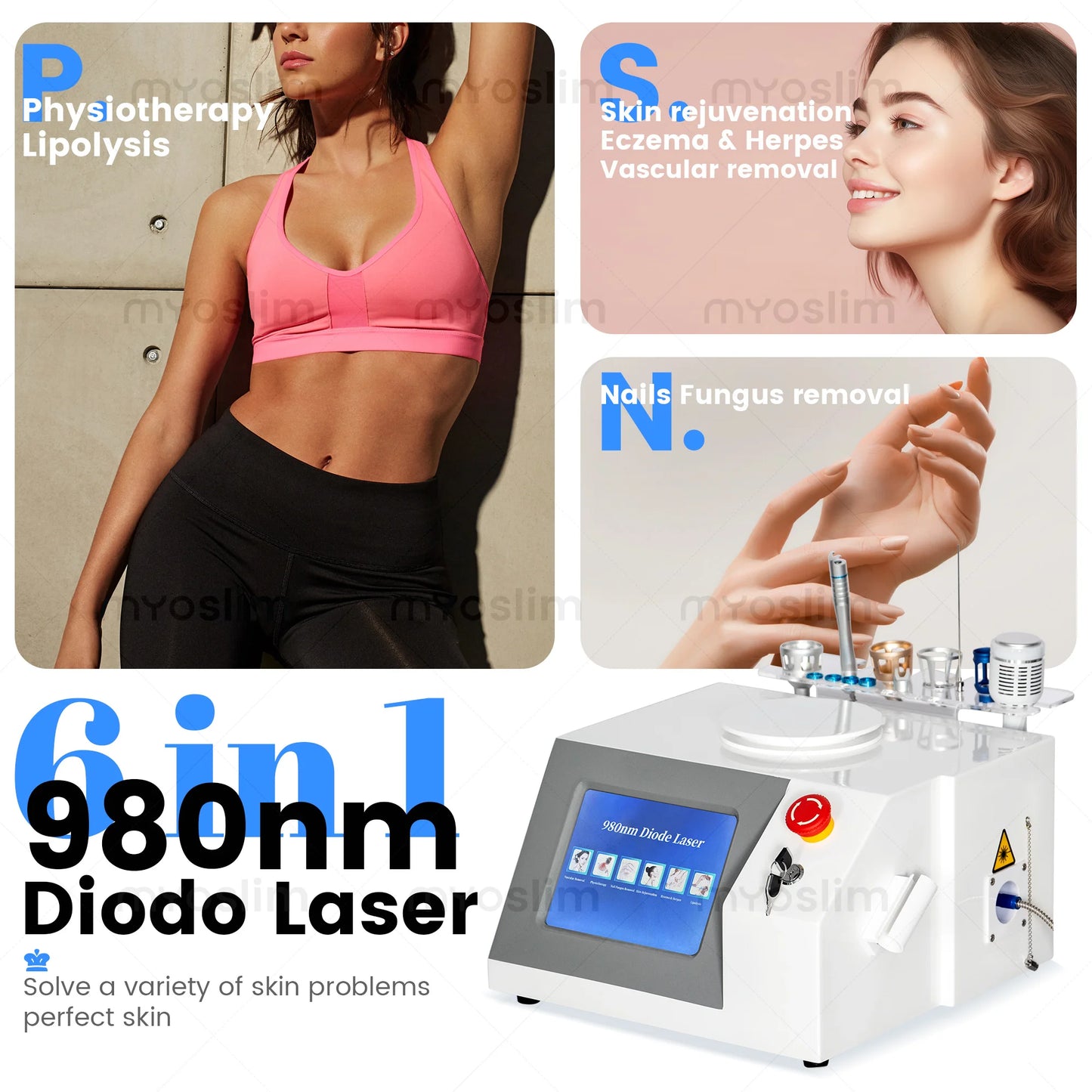 TAIXL 980nm Diode Laser 6 in 1 Skin Therapy System