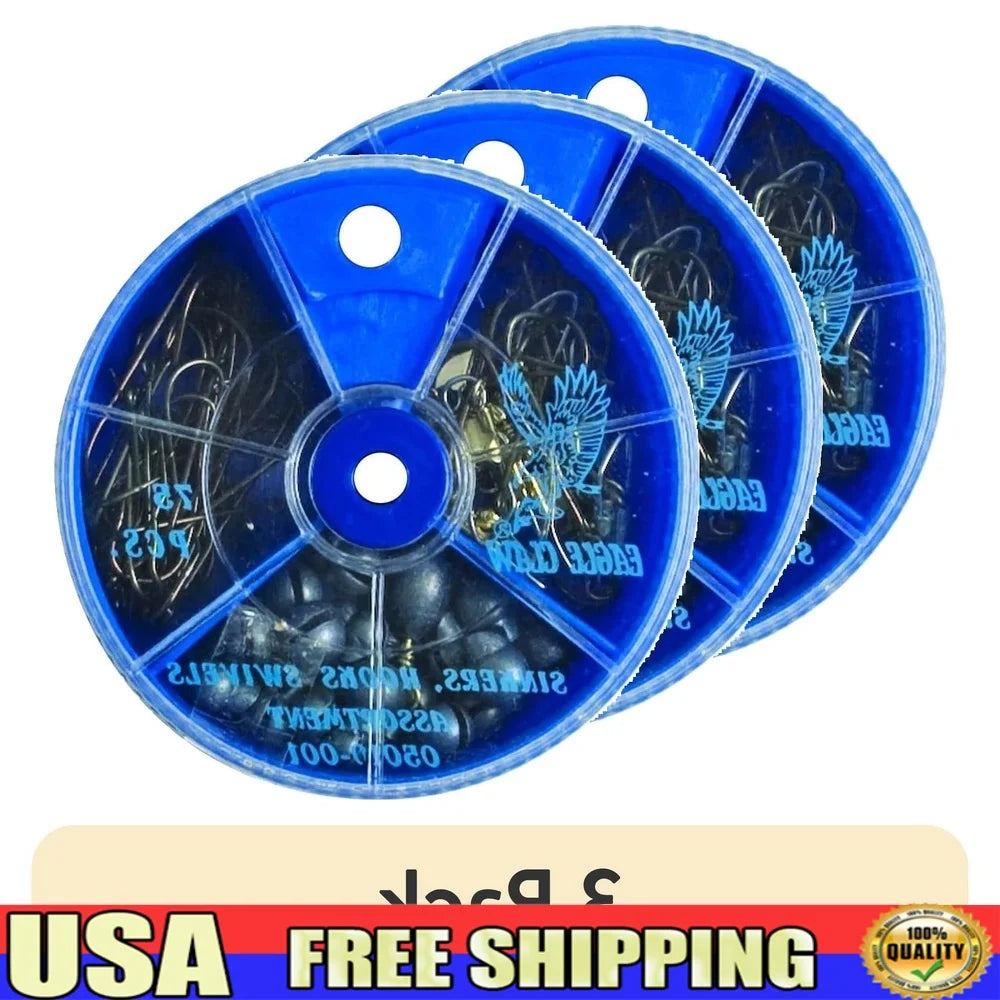 75 Pieces Hook Swivel Sinker Assortment Kit For Bass Fishing