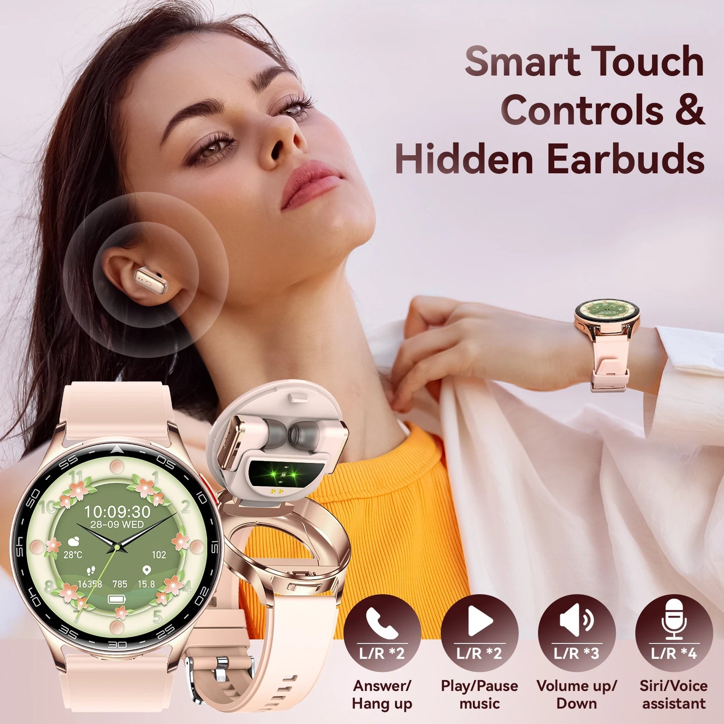 EIGIIIS Smart Watch With Earbuds And Health Tracker