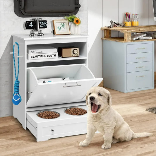 Pet Feeder Station With Double Pull Out Bowls