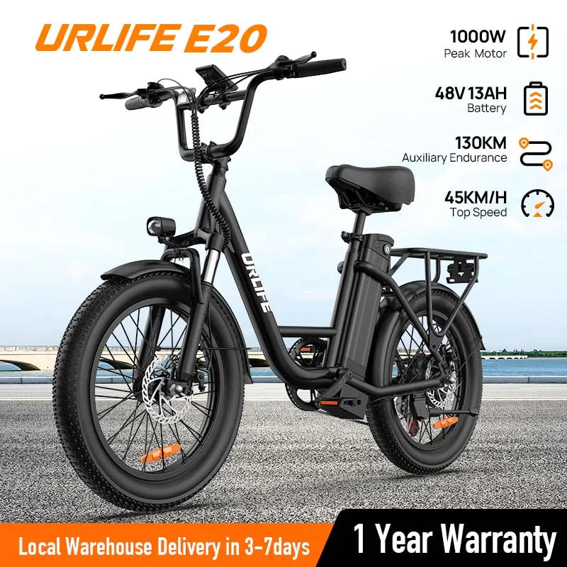 URLIFE E20 1000W Electric Bike With 48V 13Ah Removable Battery Dual Disc Brakes