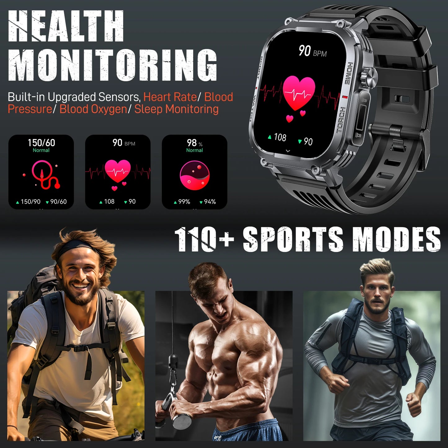 LaNikar Smart Watch Men 3ATM Waterproof Compass LED