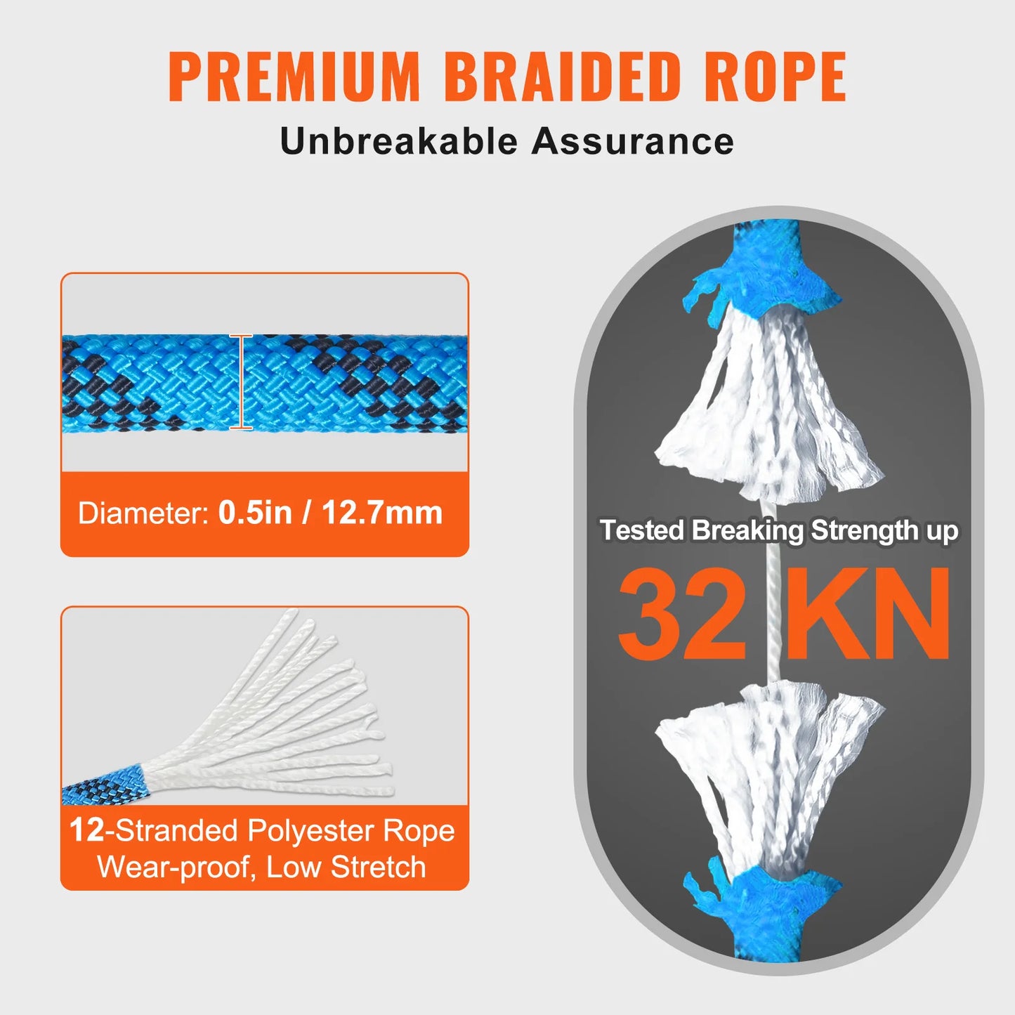 VEVOR Static Climbing Rope With 30 kN Breaking Strength