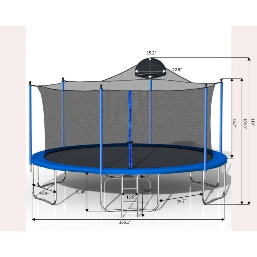 Outdoor Trampoline With Basketball Hoop And Safety Enclosure Net
