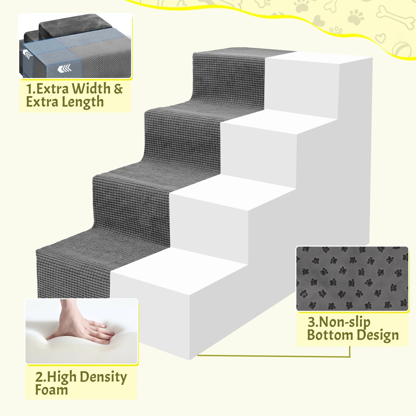 Niubya 4 Tier Pet Stairs Non Slip Foam Steps Deluxe