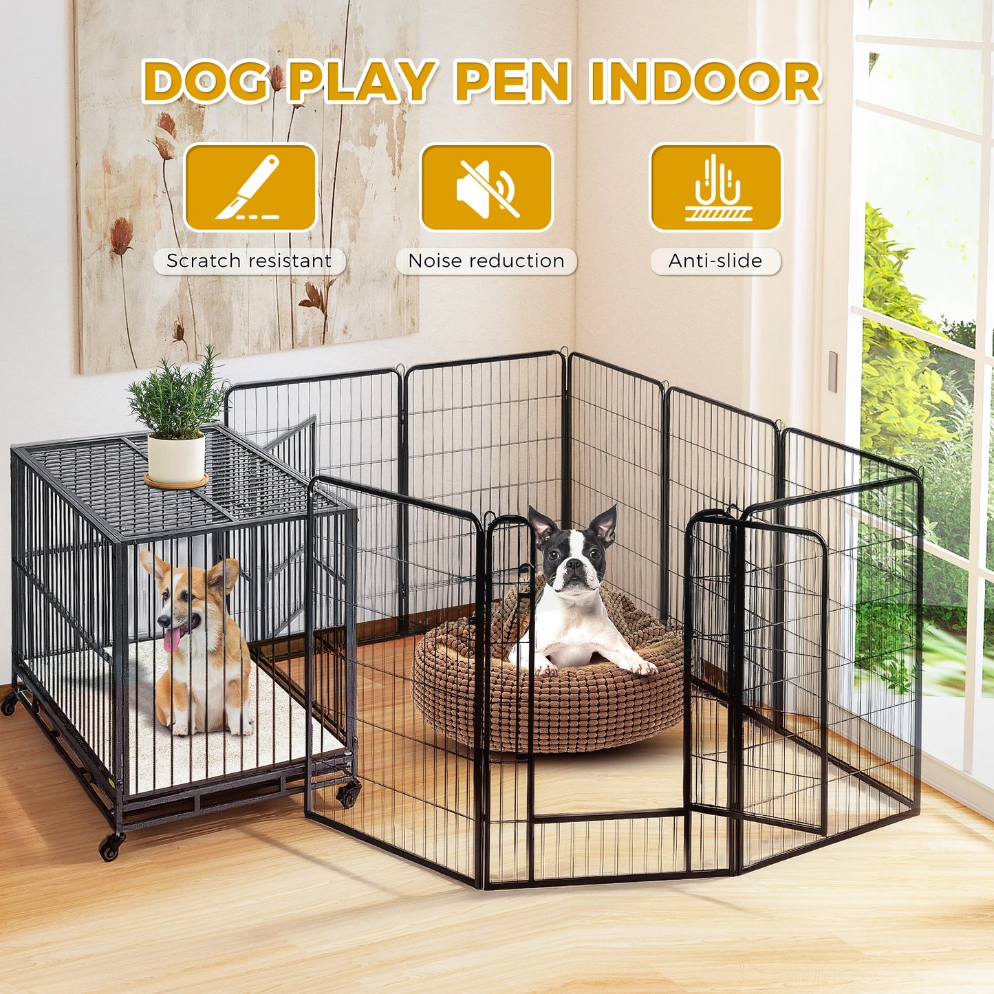 Dog Playpen With Door Foldable Metal Fence For Indoor Outdoor