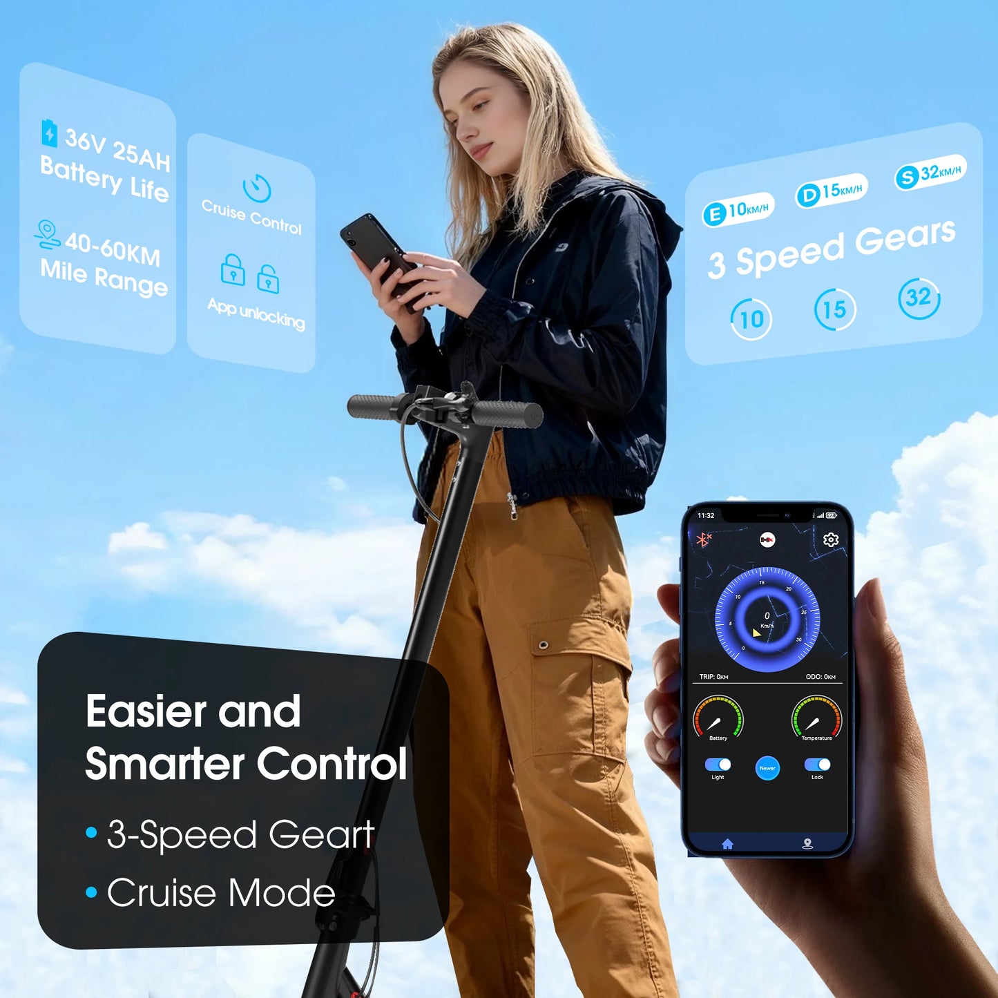 HX D06 Electric Scooter 500W 36V Foldable Smart E Scooter