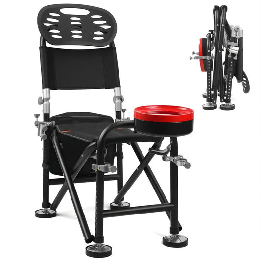 Foldable Fishing Chair With Backrest And Rod Holder Portable
