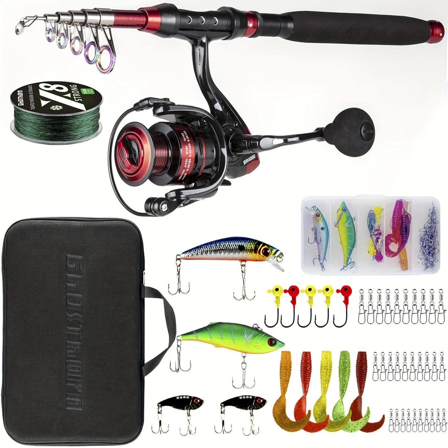 Ghosthorn Fishing Rod And Reel Combo Telescopic Pole Kit