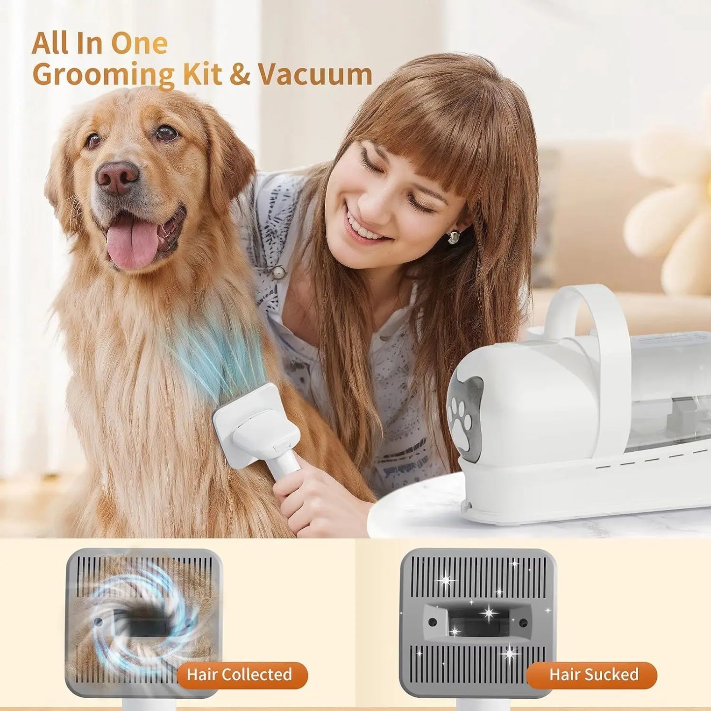 Pet Grooming Vacuum Kit With Clipper And Nail Grinder Tools