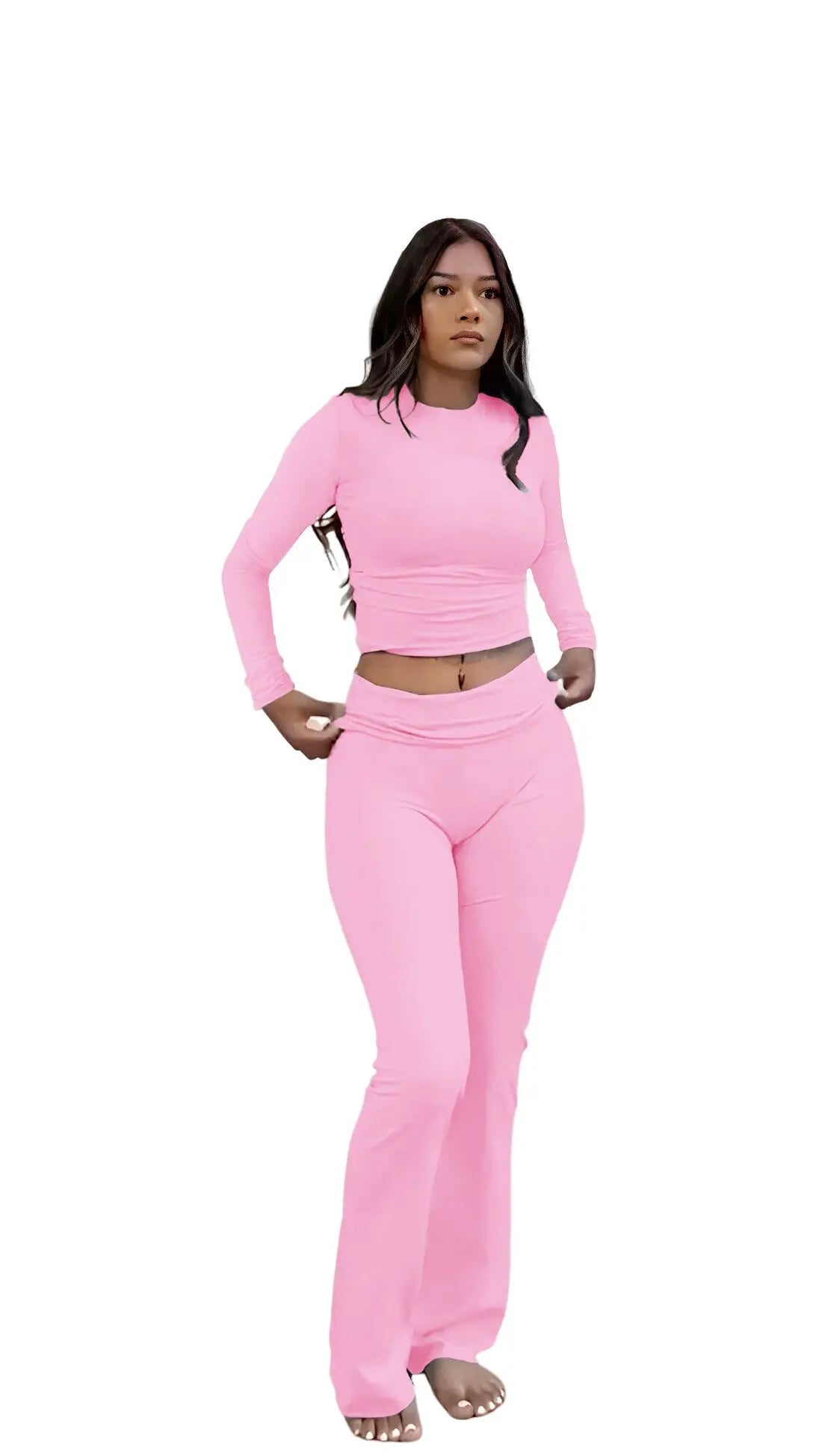 Women's Yoga Two Piece Set Long Sleeve Wide Leg Activewear