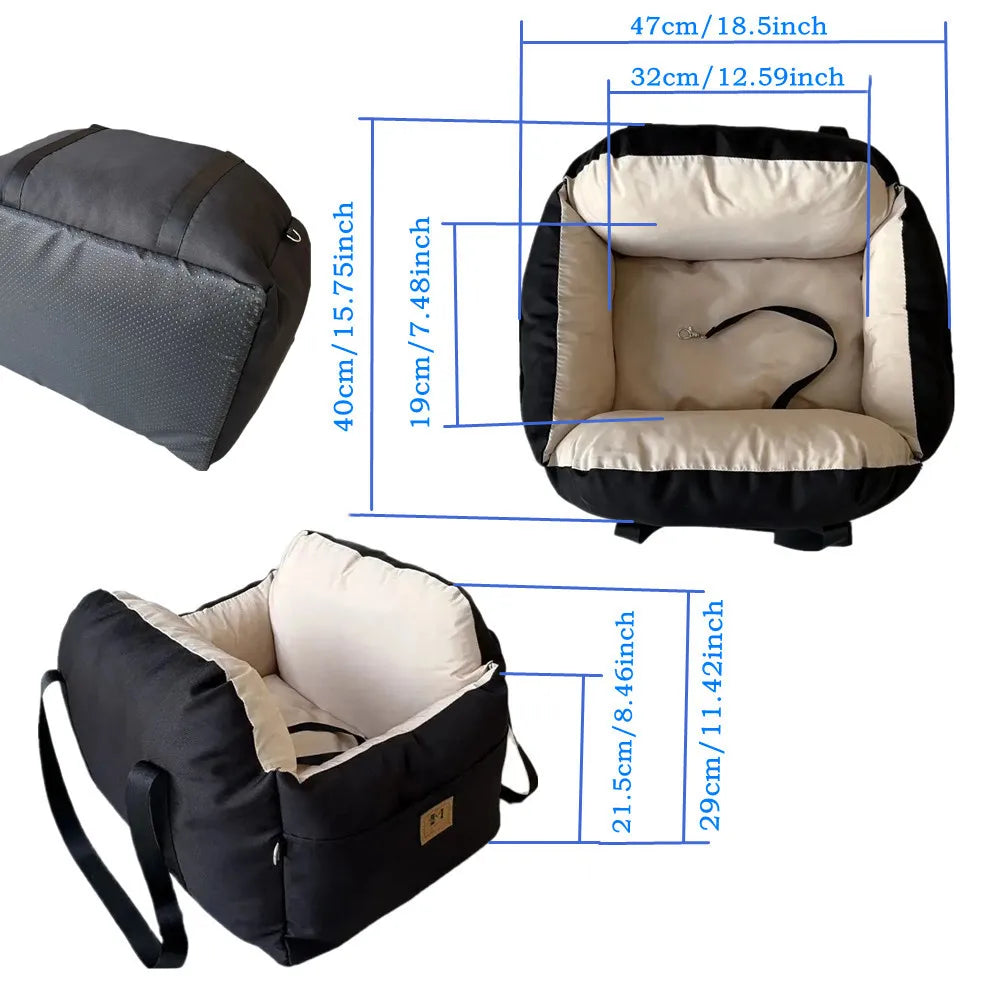 Dog Car Seat With Safety Belt All Season Travel Cushion