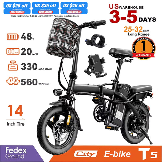 Terrosor Folding Electric Bike 560W 48V 32 Miles Range