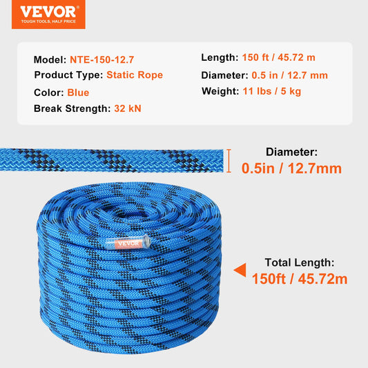 VEVOR Static Climbing Rope With 30 kN Breaking Strength