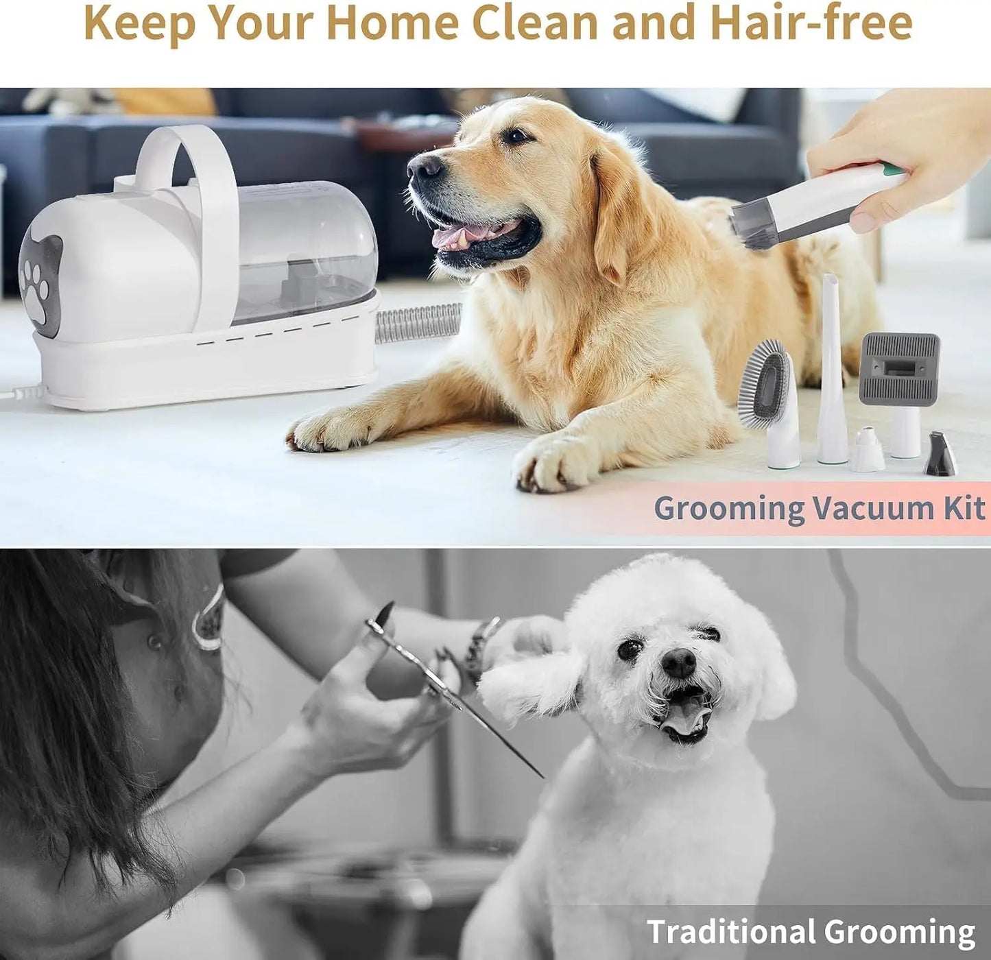 Pet Grooming Vacuum Kit With Clipper And Nail Grinder Tools